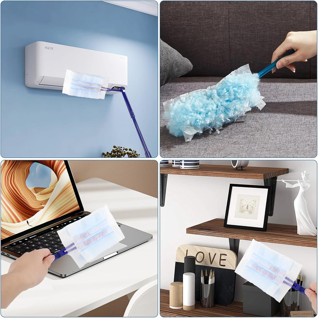 Kasanni 60 Stück Staubmagnet Duster, Staubmagnet Nachfüllpack Set, Staubwischer mit 2 Handgriff, 360