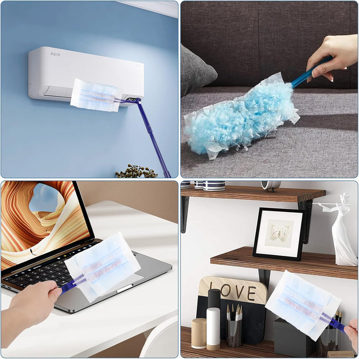 Kasanni 60 Stück Staubmagnet Duster, Staubmagnet Nachfüllpack Set, Staubwischer mit 2 Handgriff, 360