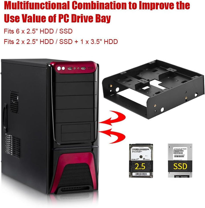 Festplatten-Einbaurahmen Set,Richer-R 5.25 Zoll auf 2.5/3.5 Zoll HDD / SSD Halterung Rahmen,Floppy-D