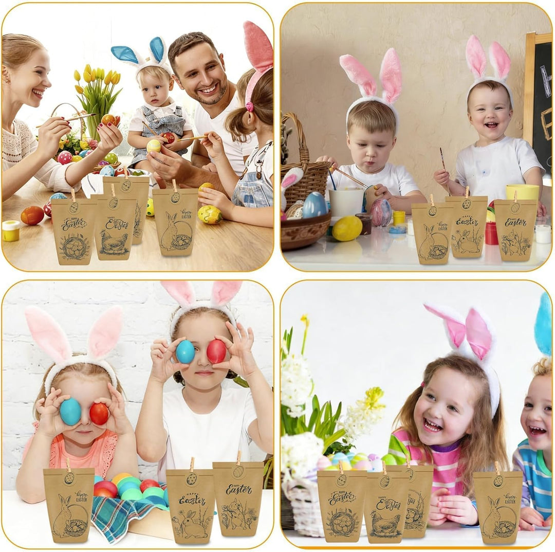 12 Stück Geschenktüten Ostern, Schwarz bedruckte Papiertüten mit Osterhasen, Papiertüten Ostern Oste