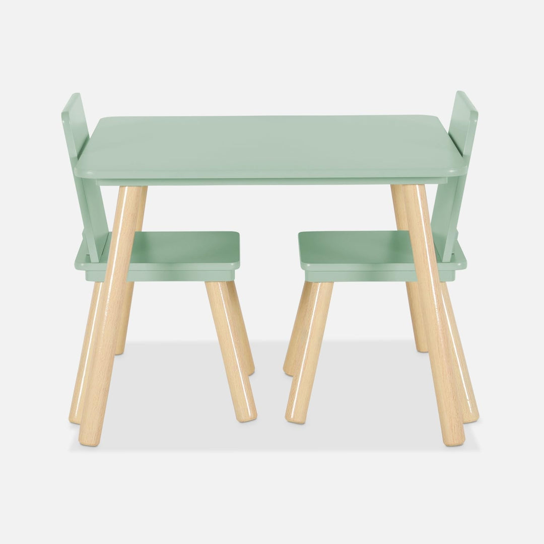 sweeek - Quadratischer Kindertisch mit 2 Stühlen, Beine aus Kiefernholz - Judith Grün, Grün