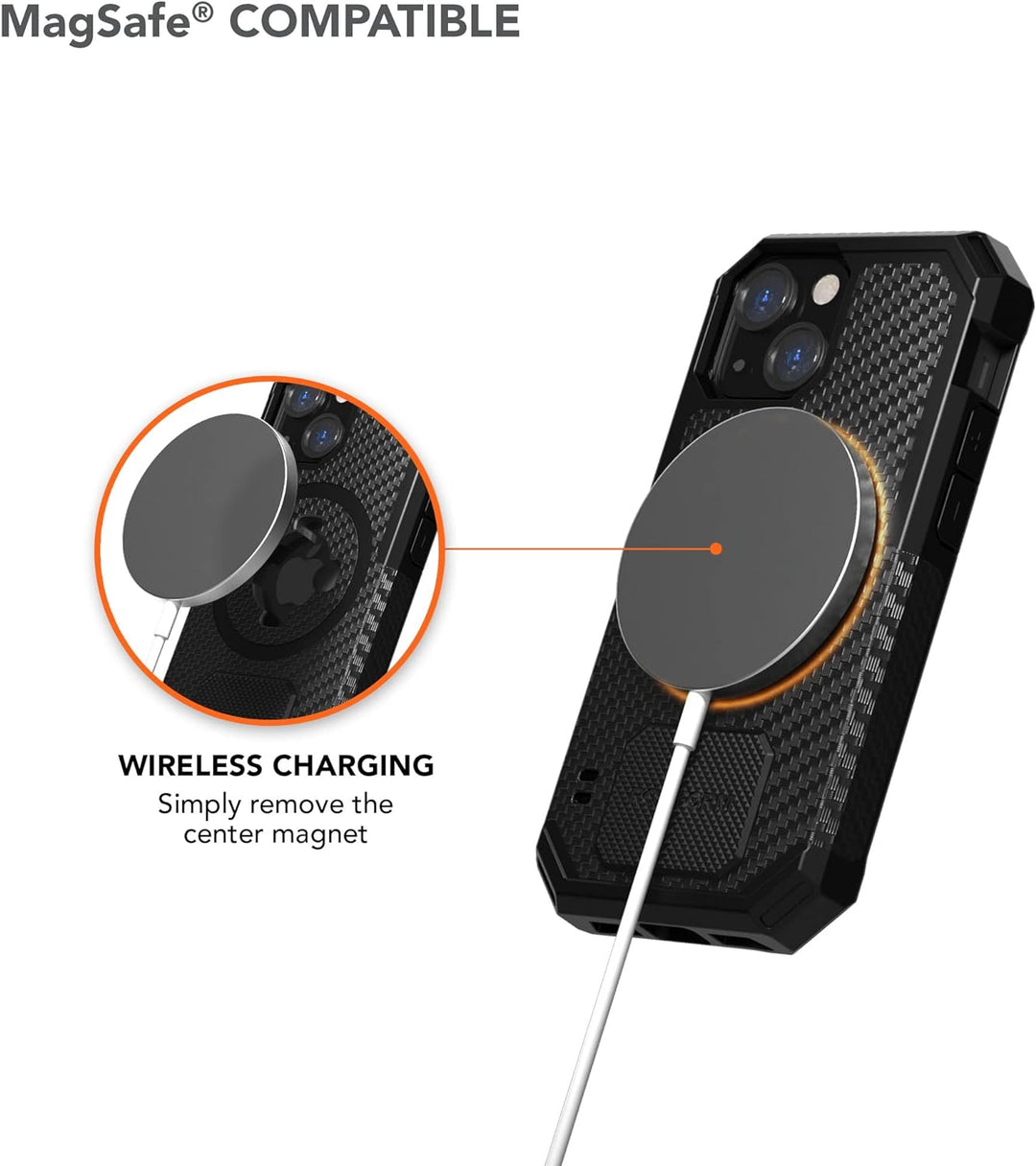 Rokform - iPhone 13 Mini Hülle, Rugged Series, Dual Magnet Plus MagSafe kompatibel, magnetische Schu