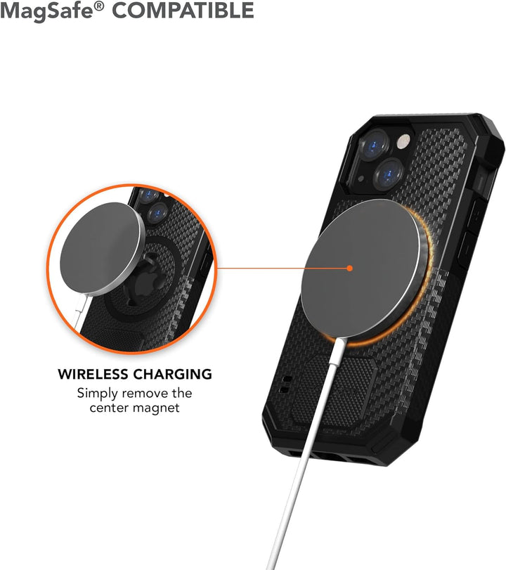 Rokform - iPhone 13 Mini Hülle, Rugged Series, Dual Magnet Plus MagSafe kompatibel, magnetische Schu