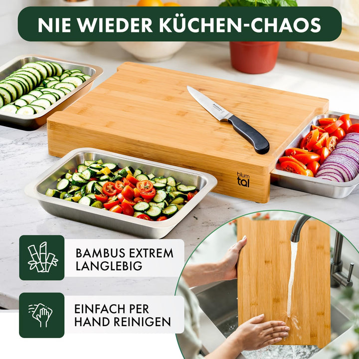 Blumtal Schneidebrett aus 100% Bambus - antibakteriell Holz-Brett mit Saftrille, Holz-Brettchen, 2 G