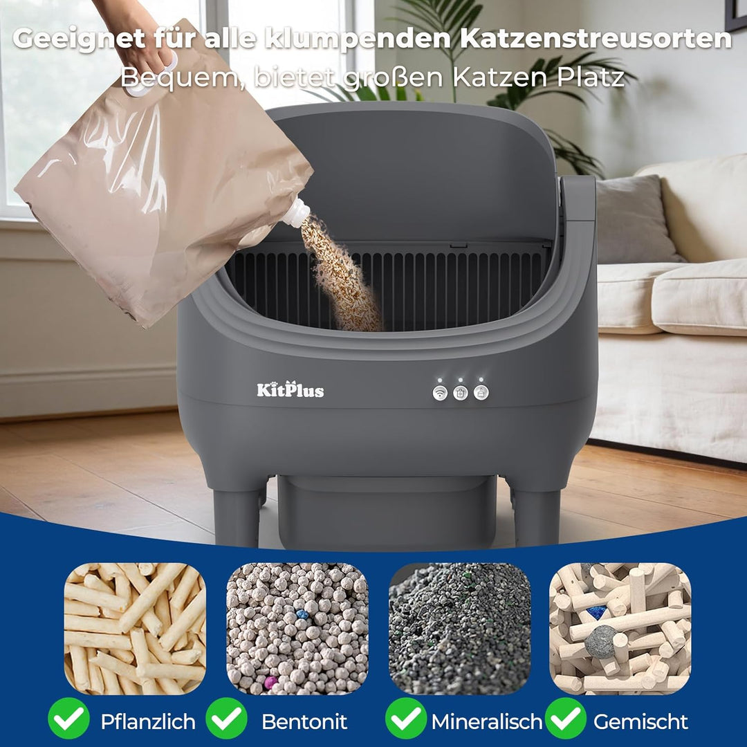 Selbstreinigende Katzentoilette mit App-Steuerung, Extra grosse Kapazität, Geruchsfrei, Automatische