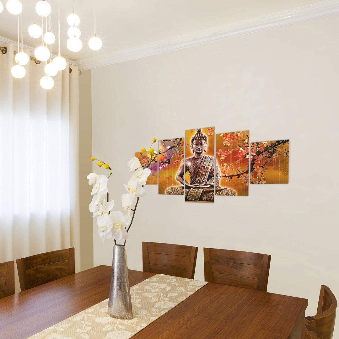 Runa Art Wandbilder Buddha Feng Shui 5 Teilig Bild auf Vlies Leinwand Deko Wohnzimmer Schlafzimmer W