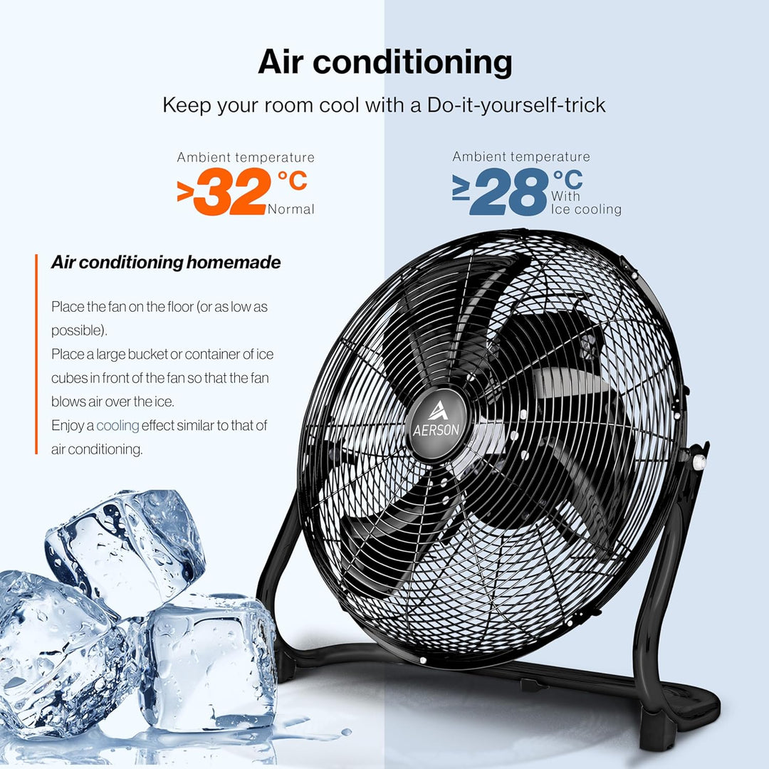 TRESKO AERSON Bodenventilator 60cm | Windmaschine mit 3-Leistungsstufen 200W | Standventilator Venti