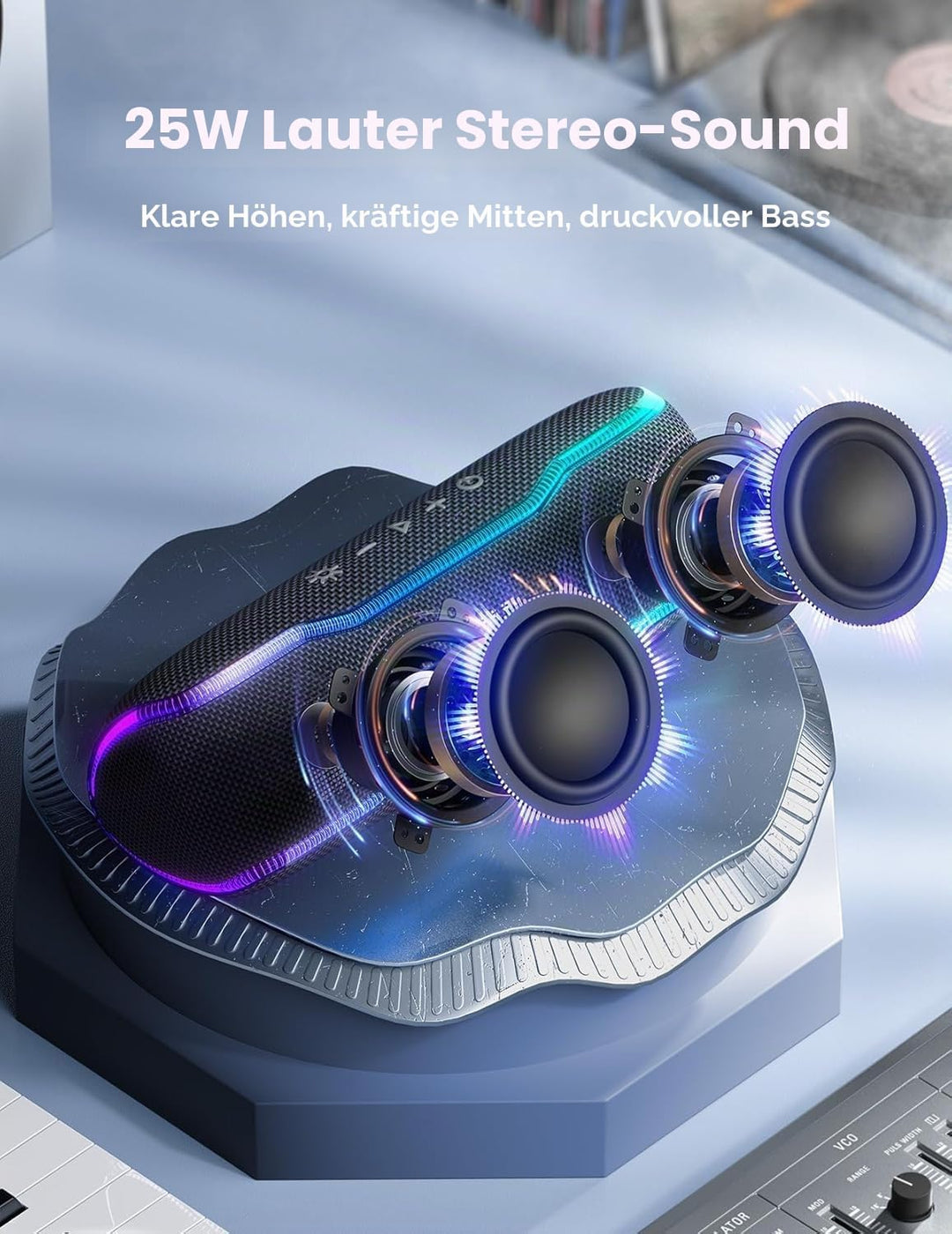AY Bluetooth Lautsprecher Musikbox Tragbarer IPX7 Wasserdicht Bluetooth Box mit Bunten Licht und Sat