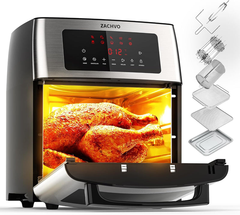 Heissluftfritteuse XXL - ZACHVO Airfryer 15L - 10 Programme Heissluftfriteuse 1700W mit LCD Touchscr