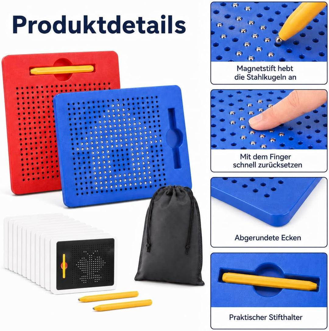 2 Stück Magnetische Zeichentafel, Stahlkugel Magnetspiel mit magnetischem Stift, Zaubertafel, Pädago
