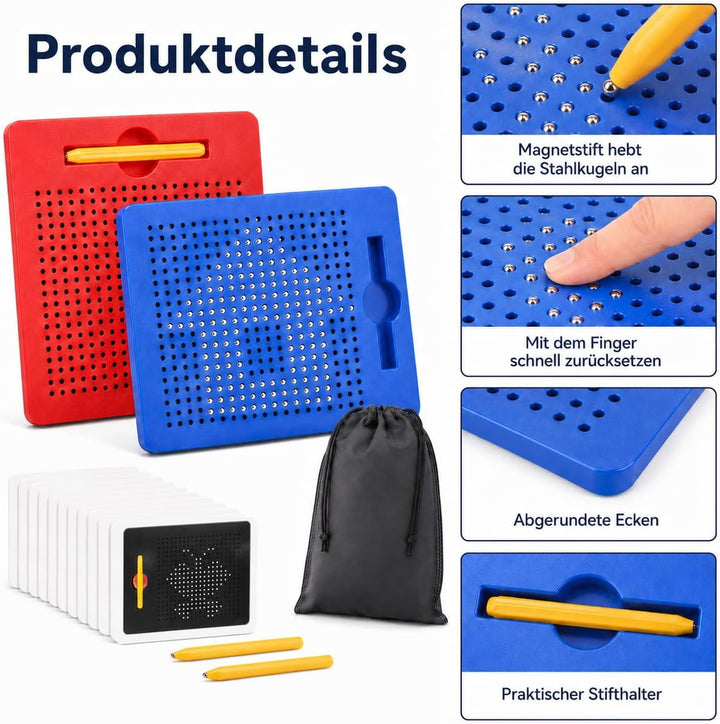 2 Stück Magnetische Zeichentafel, Stahlkugel Magnetspiel mit magnetischem Stift, Zaubertafel, Pädago