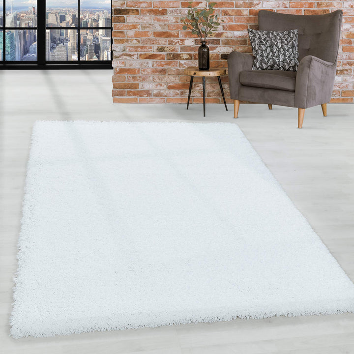 HomebyHome Shaggy Teppich Wohnzimmer Flauschiger Teppich Läufer Flur 80x250 cm Weiss Einfarbig - Hoc