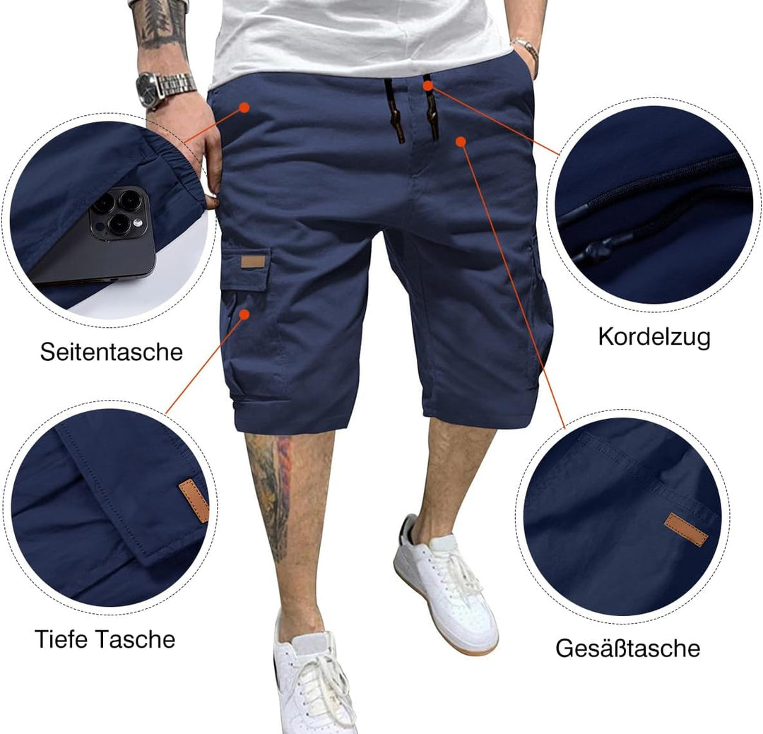 JMIERR Kurze Hosen Herren Baumwolle Cargo Shorts Herren Sommer Freizeithose mit Taschen S B Blau, S