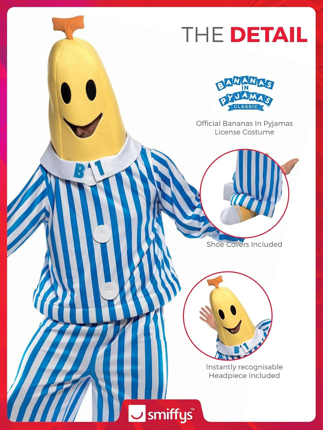 Smiffys, Unisex Bananas in Pyjamas Kostüm, Oberteil, Hose, Kopfteil und Überschuhe, Grösse: M, 33131