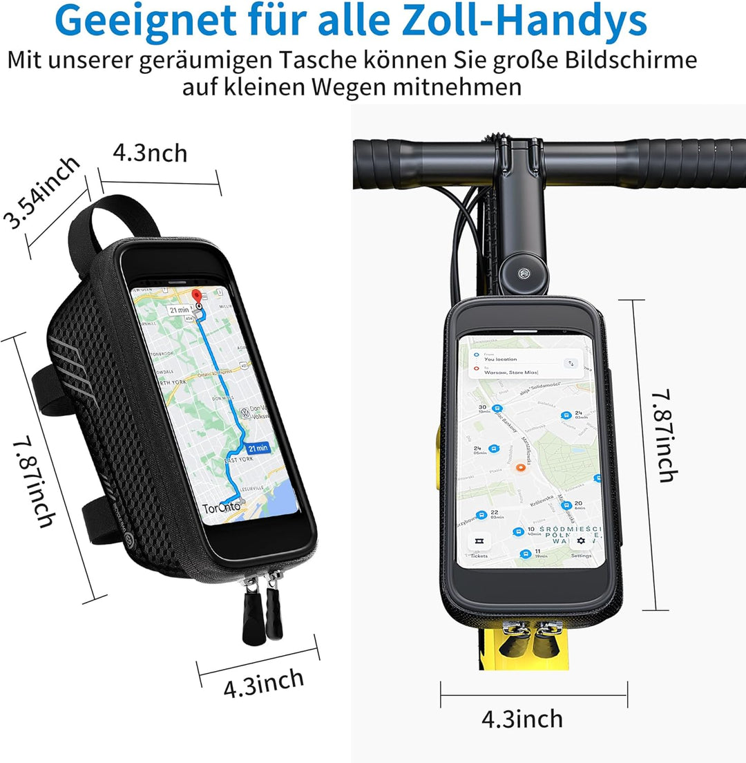 Fahrradtasche für Rahmen und Lenker - Wasserdichte Vordertasche mit TPU-Touchscreen - Geeignet für E