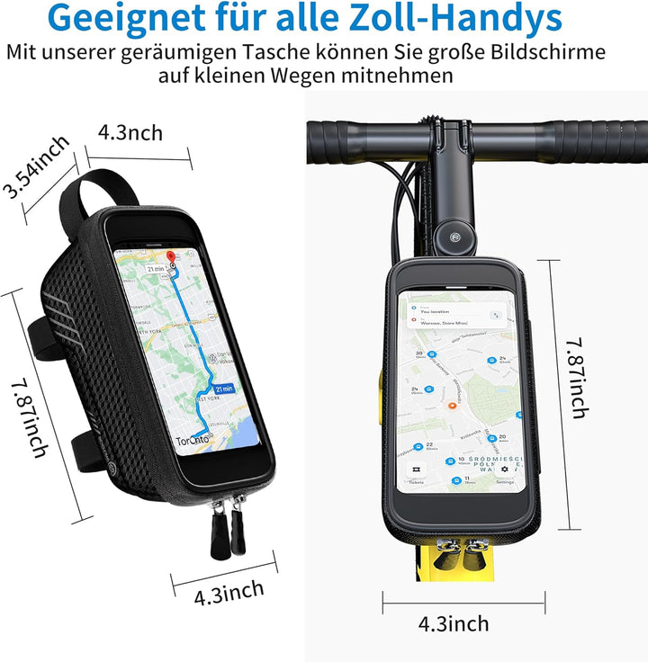 Fahrradtasche für Rahmen und Lenker - Wasserdichte Vordertasche mit TPU-Touchscreen - Geeignet für E