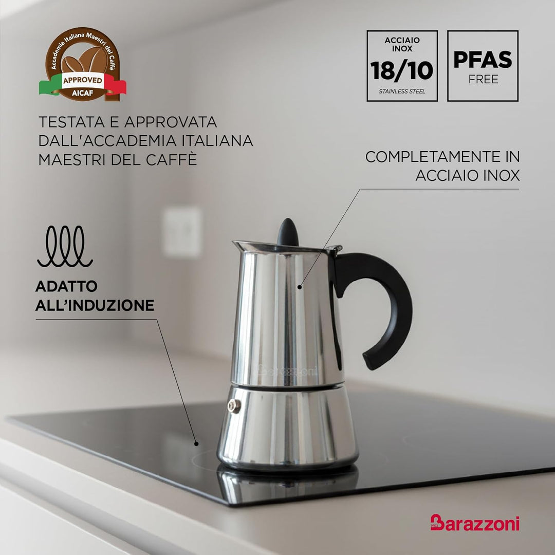 Barazzoni La Caffettiera INOX Espressokocher, 6 Tassen, Edelstahl, Grau, 11.3x14.8x19.7 cm, 11.3x14.