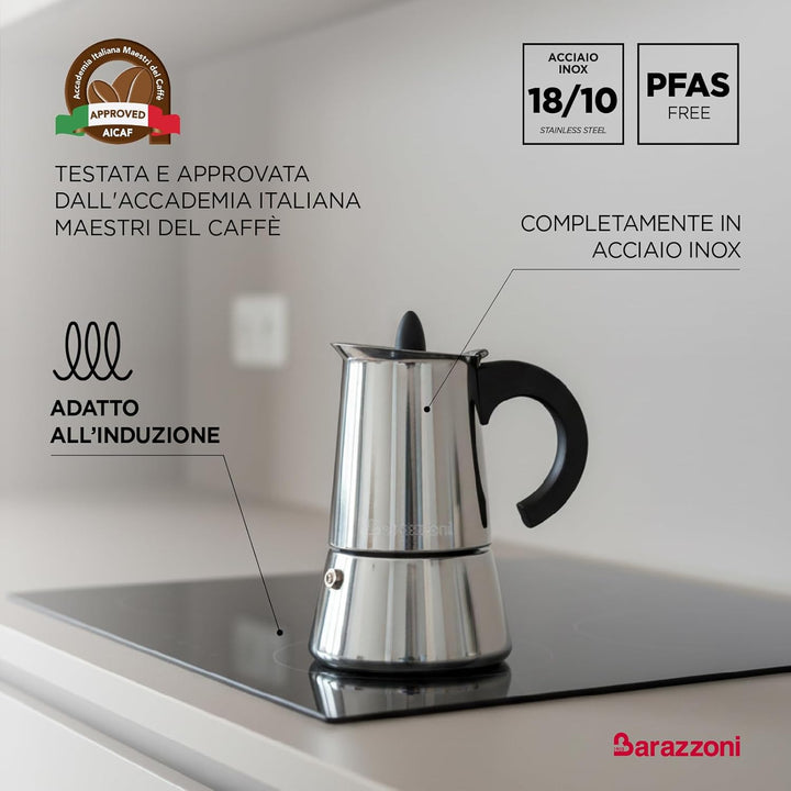 Barazzoni La Caffettiera INOX Espressokocher, 6 Tassen, Edelstahl, Grau, 11.3x14.8x19.7 cm, 11.3x14.