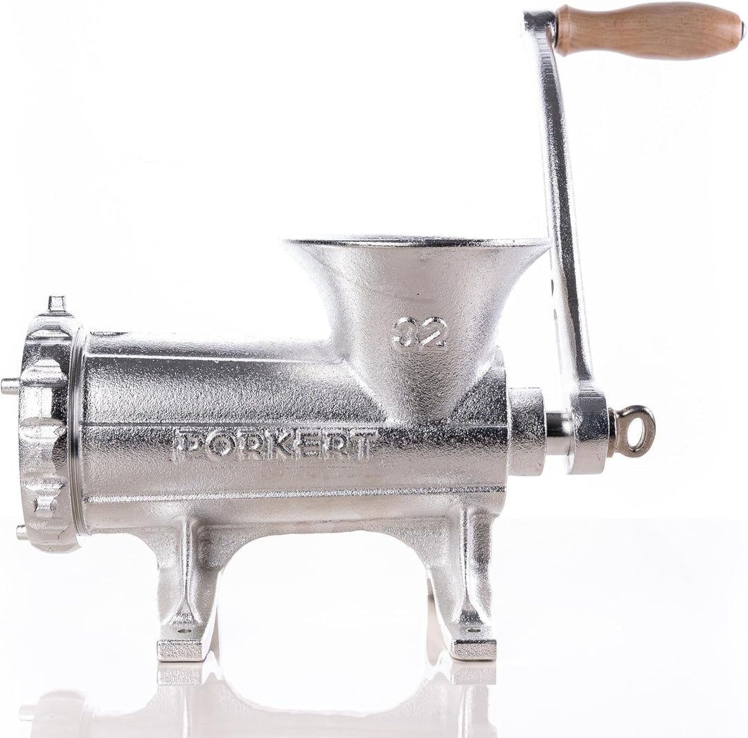 Profi Fleischwolf manuell Grösse 32 aus hochwertigem Gusseisen, mit Messer und Lochscheibe Ø 4,5 mm