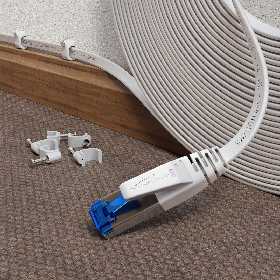 KabelDirekt – LAN Kabel flach, bruchfest konstruiert – 20m (CAT7 Kabel & Netzwerkkabel, 10 Gbit/s, b