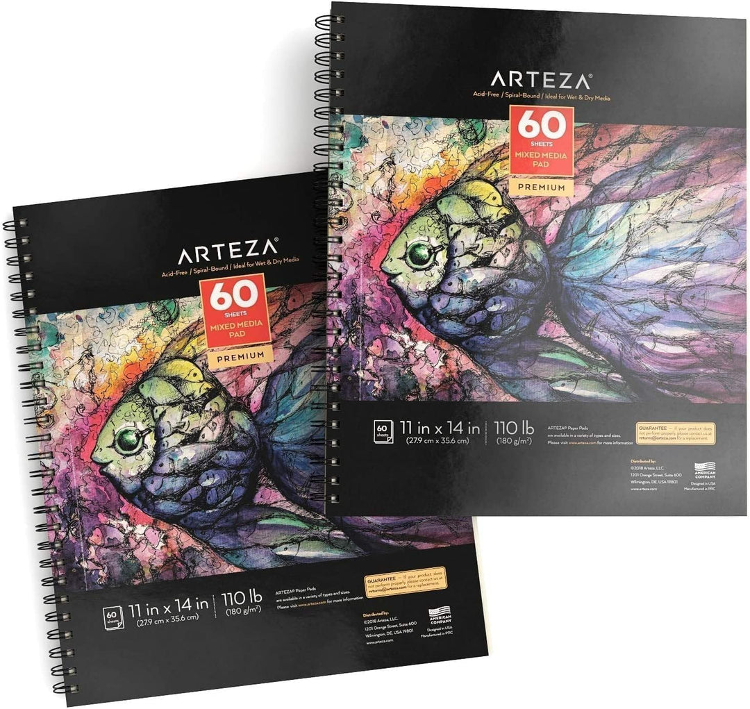 Arteza Zeichenblock 279 x 356mm, mixed media Sketchbook, spiralgebundener Skizzenblock mit 60 Blätte