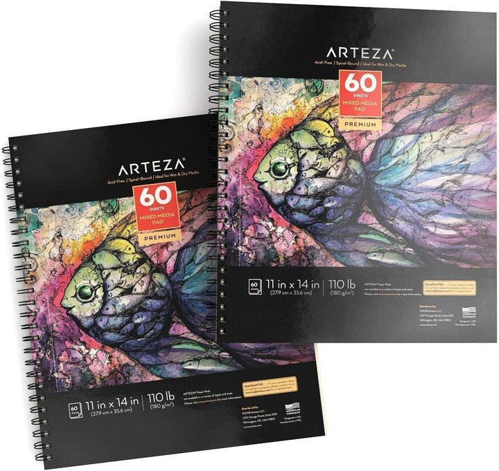 Arteza Zeichenblock 279 x 356mm, mixed media Sketchbook, spiralgebundener Skizzenblock mit 60 Blätte