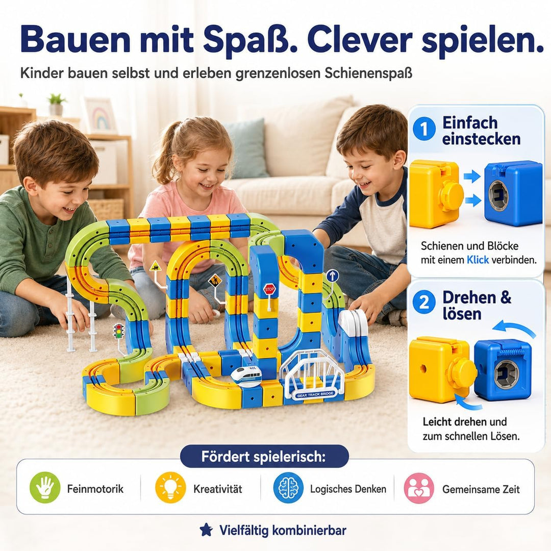 224 PCS Eisenbahn Kinder Elektrisch Cube Track Set, 3D Strecke Flexible Rennstrecke DIY Motorisierte