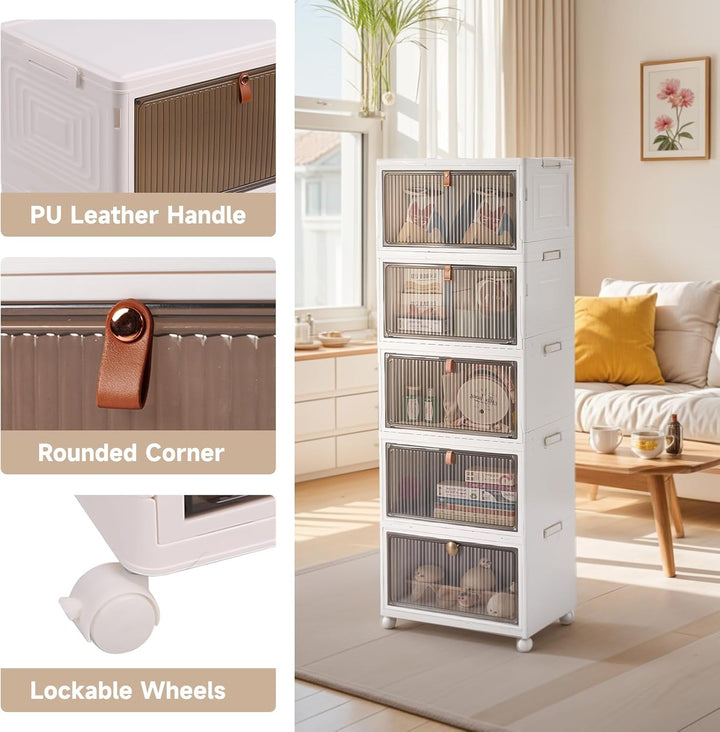 BTGGG 5 Tier Aufbewahrungsbox mit Deckel, 20L*5 Kunstoffboxen Aufbewahrungsboxen Stapelbar Plastikbo