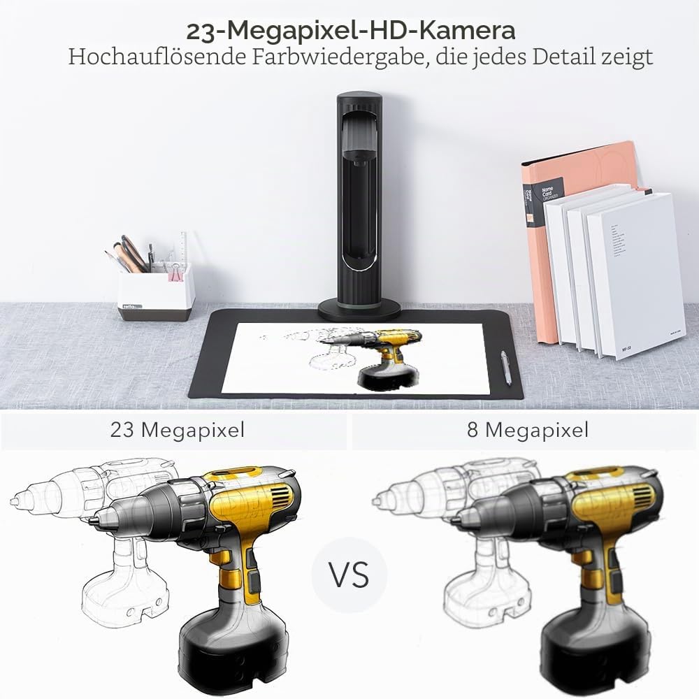 K2 Dokumentenscanner 23 MP: Automatisches Flachrechnen bis zum A3-Format Buchscanner OCR in Echtzeit