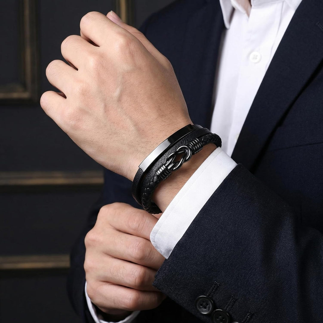 UNIQAL | Personaliesiertes Lederarmband mit Gravur "SHAPE" Herren Damen | Leather Bracelet mens | Ma