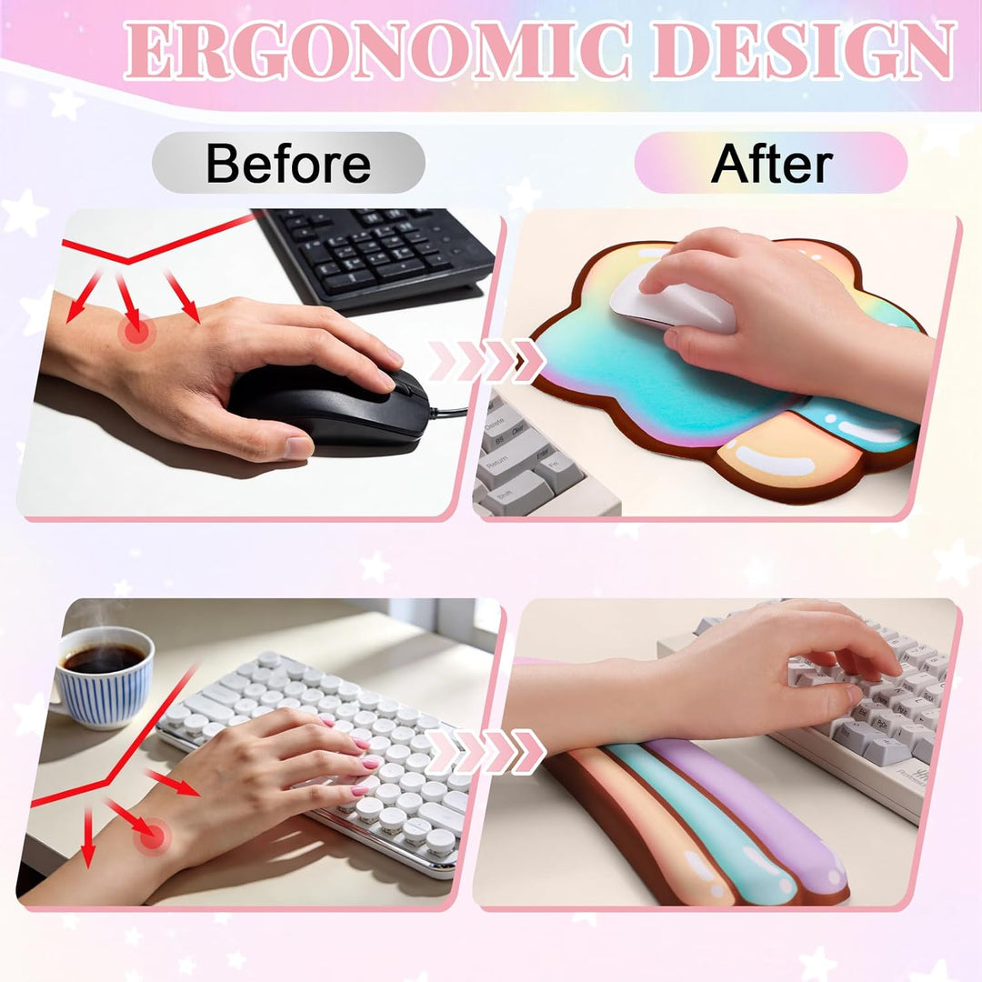 Ergonomisches Mauspad, Handauflage Tastatur Set mit Memory Schaum & rutschfestem PU, 3-in-1 Wrist Re