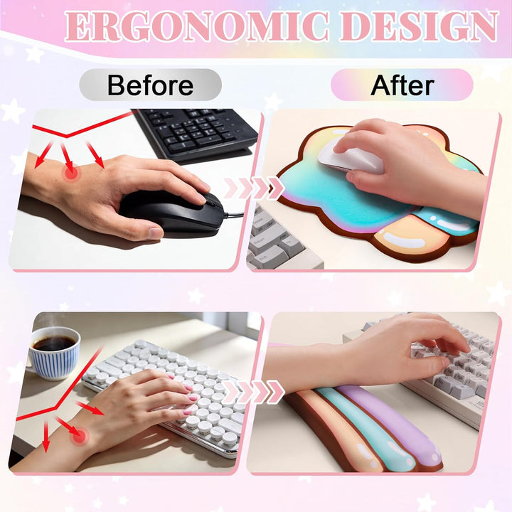 Ergonomisches Mauspad, Handauflage Tastatur Set mit Memory Schaum & rutschfestem PU, 3-in-1 Wrist Re