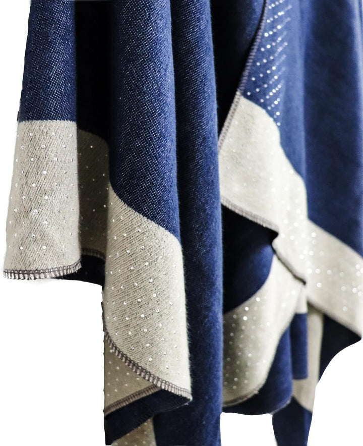 Shmily Girl Damen Poncho Habe Gestrickt Überdimensionalen Decke Kap-Schal Hot Diamond, Marineblau,,