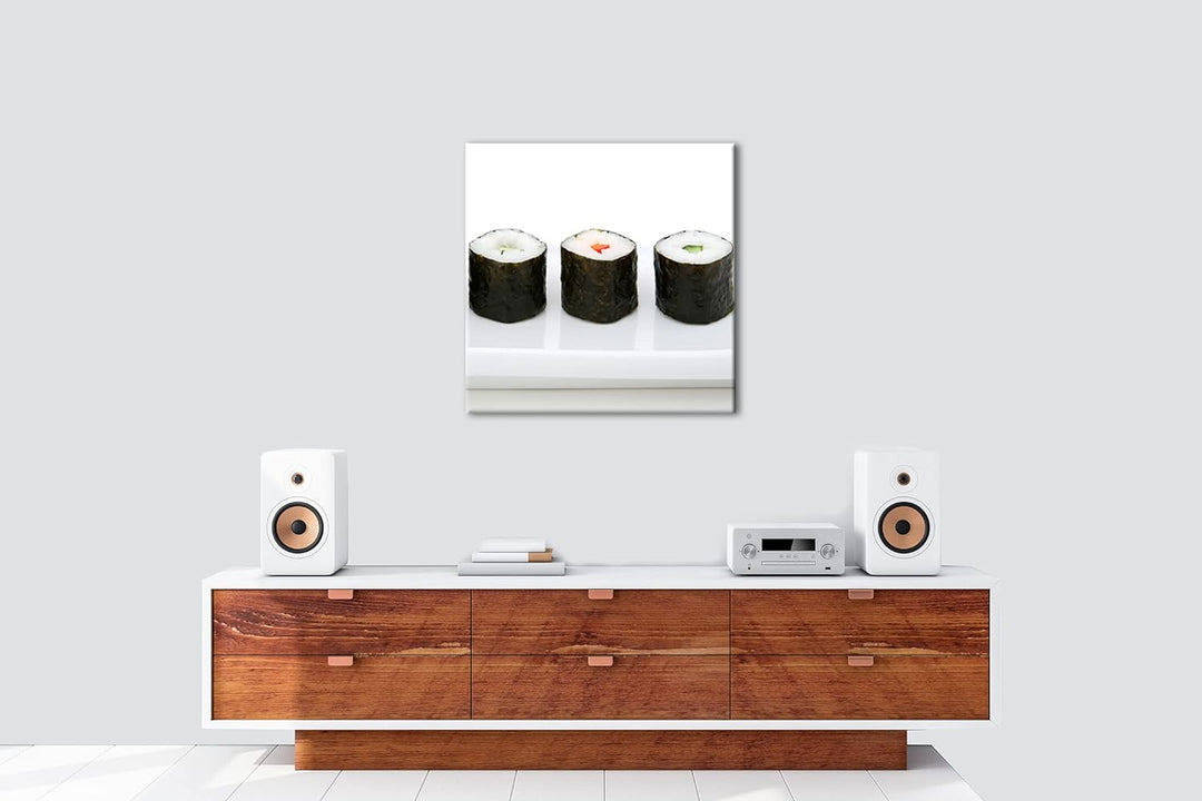 traditionell japanisches Sushi-Gericht Format: 70x70 als Leinwandbild, Motiv fertig gerahmt auf Echt