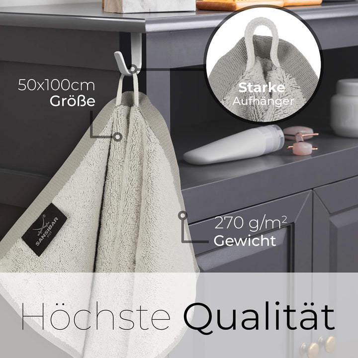 Sansibar Handtuch 6er Set 50x100 cm 100% Baumwolle Doubleface Frottiertuch gestreifte Borde Zweifarb