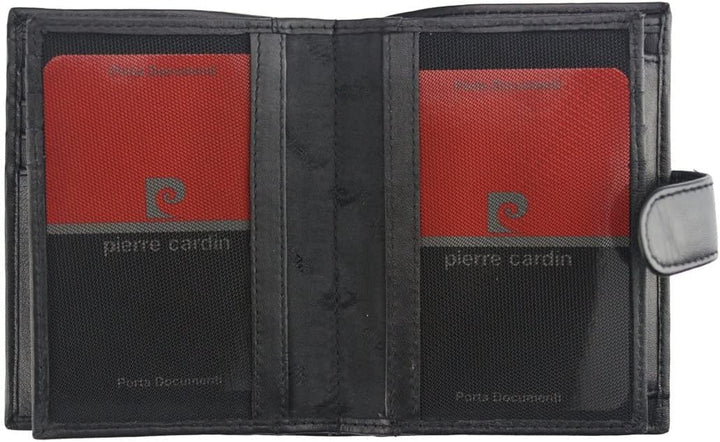 Pierre Cardin Herren-Geldbörse, echtes genarbtes Leder, RFID-Schutz, Kartenfächer, Knopf, Münzfach R