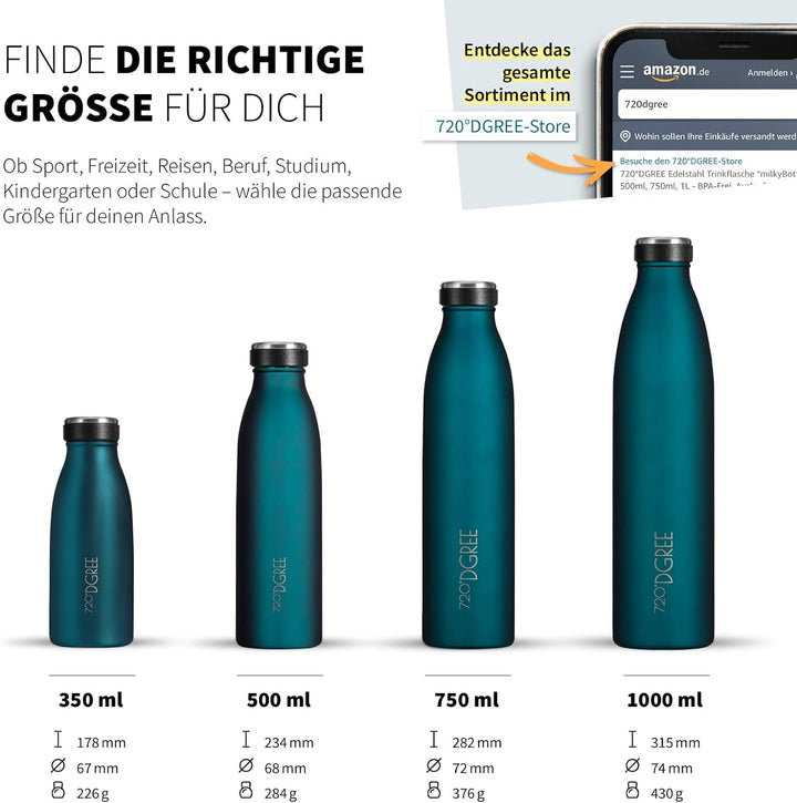 720°DGREE Edelstahl Trinkflasche “milkyBottle” - 350ml - Perfekt für Kinder, BPA-Frei, Auslaufsicher