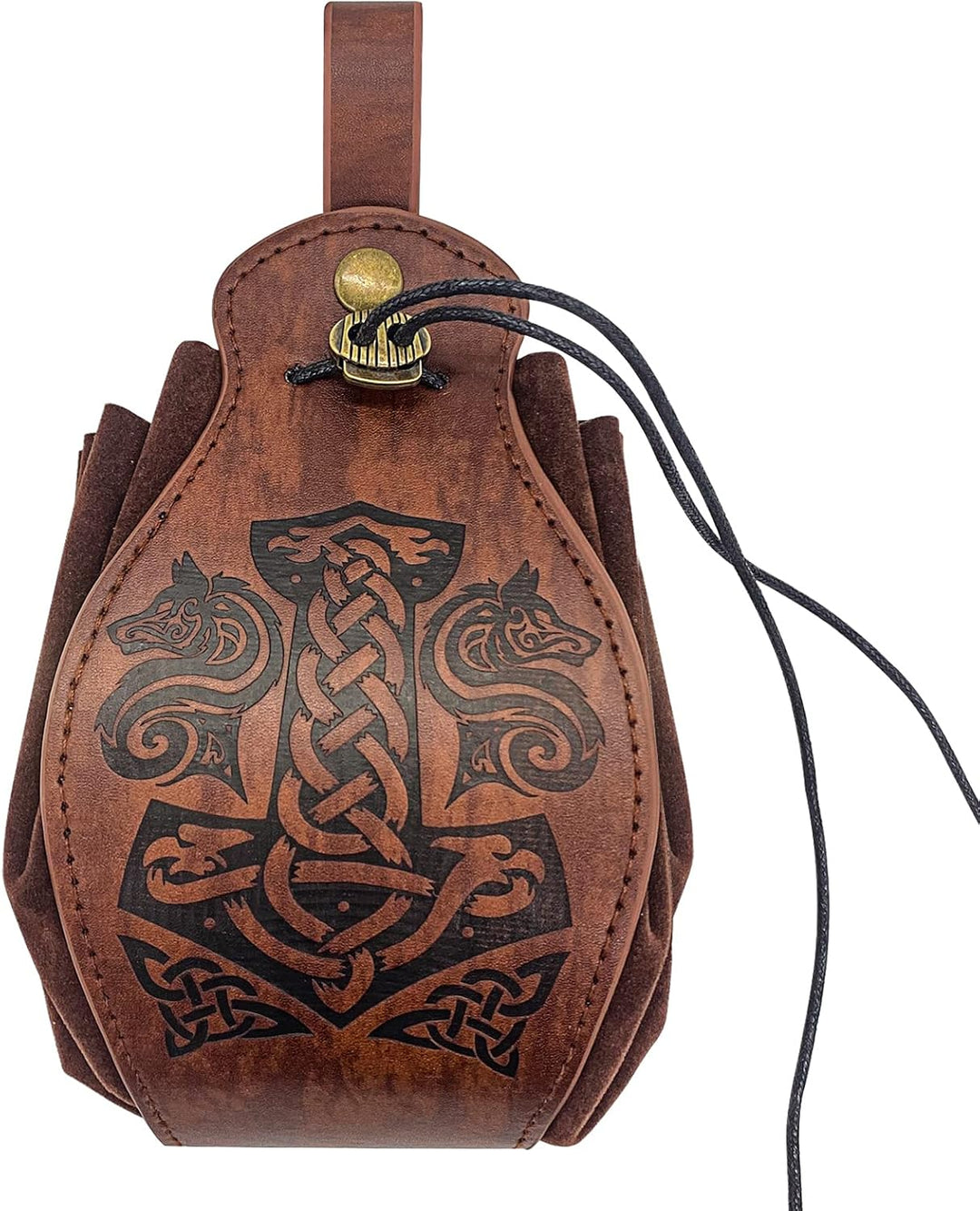 HiiFeuer Mittelalter Kunstleder Tasche, Tragbare Kordelzug Geldbörse, Vintage Gürteltasche Würfeltas