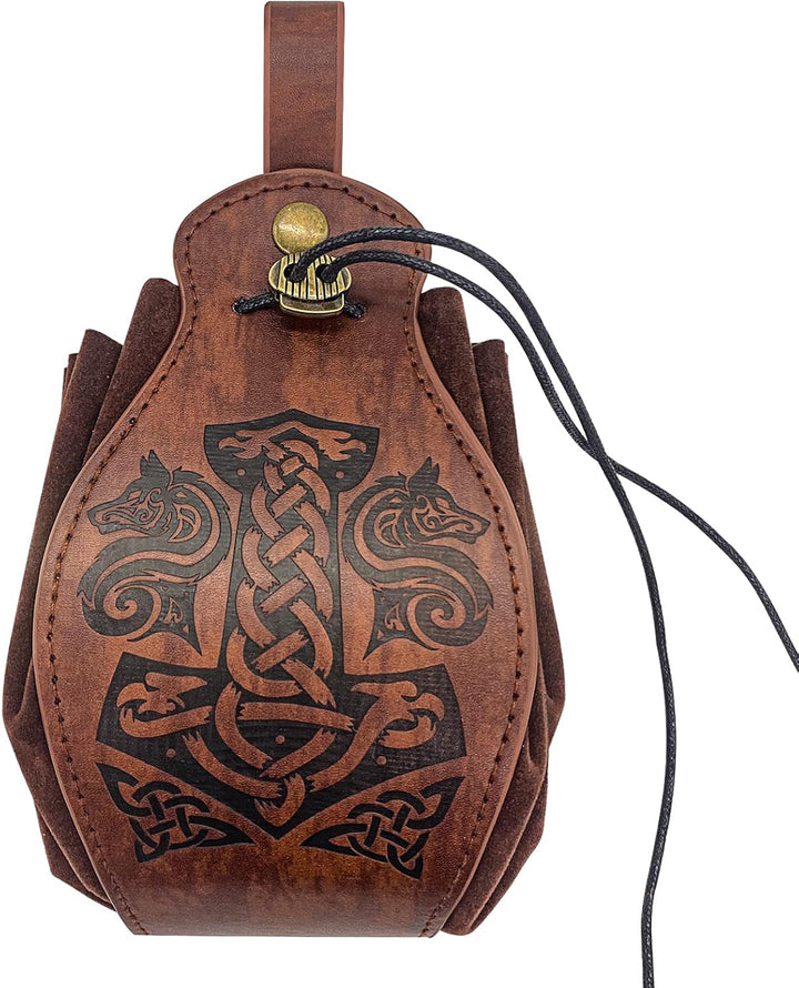 HiiFeuer Mittelalter Kunstleder Tasche, Tragbare Kordelzug Geldbörse, Vintage Gürteltasche Würfeltas