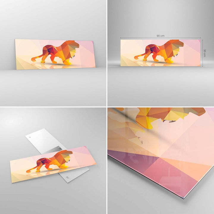 Panorama Bilder auf Glas Löwe Illustration modern Glasbild 90x30cm Wandbilder Dekoration Wohnzimmer