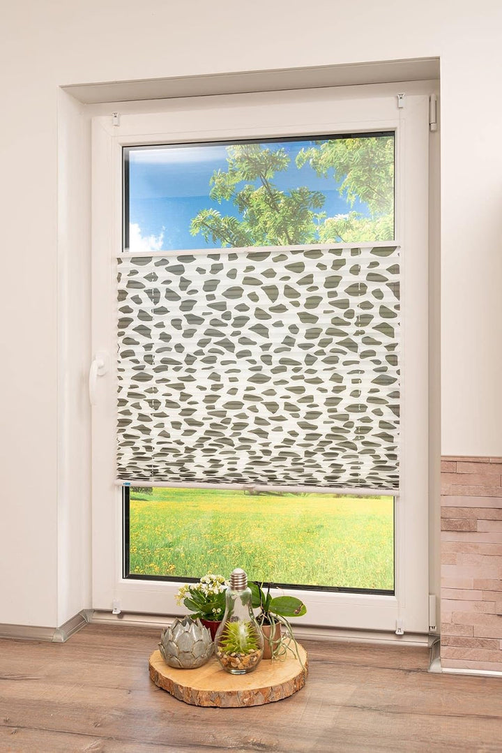K-home Klemmfix-Plissee, Steingrau Bedruckt, 100 x 130 cm 100 x 130 cm Steingrau Bedruckt, 100 x 130