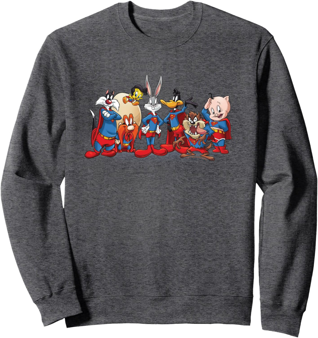WB 100: Looney Tunes Superman Mashup Group Bugs, Taz, Daffy Sweatshirt