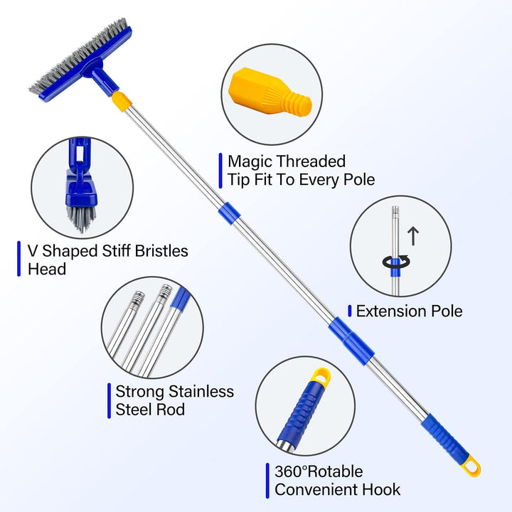 ITTAR Fugenbürste mit langem Griff, 84-139 cm, Teleskopgriff, V-Form, steife Borsten, Fliesenboden,