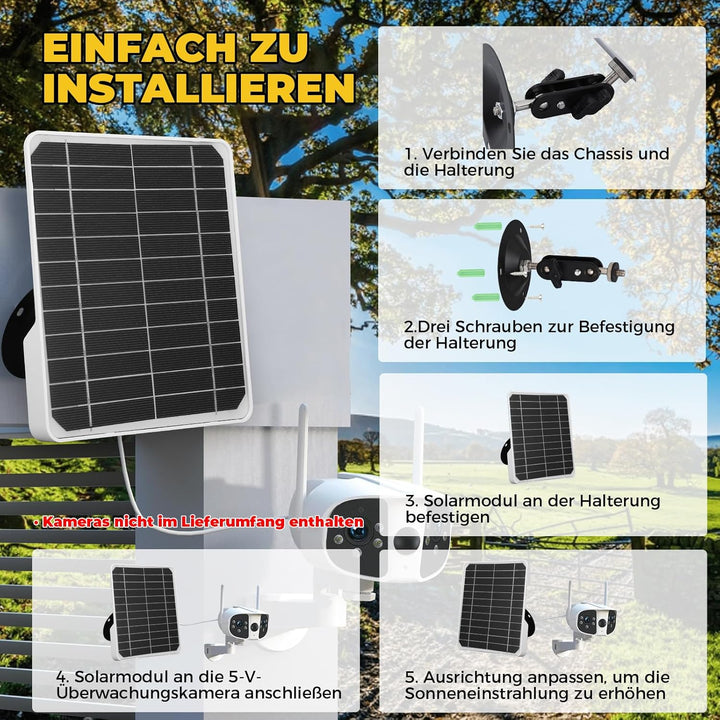 Solarmodule für Kameras, 20 W, 5 V, Wand-Solarpanel, Monokristallines Solarpanel-Ladegerät, USB-Sola