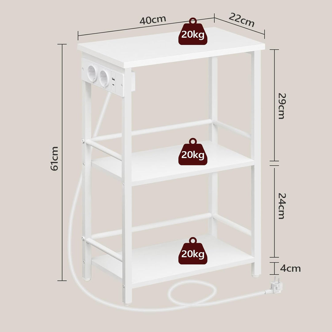 Beistelltisch Schmal, 3 Ablagen Nachttisch, Couchtisch mit Ladestation, Sofatisch, Wohnzimmertisch m