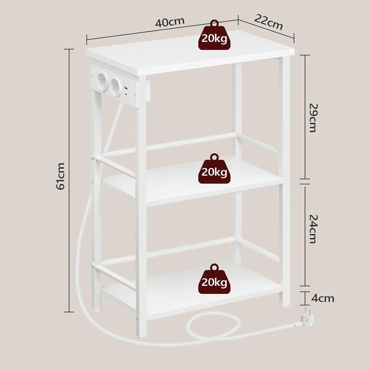 Beistelltisch Schmal, 3 Ablagen Nachttisch, Couchtisch mit Ladestation, Sofatisch, Wohnzimmertisch m