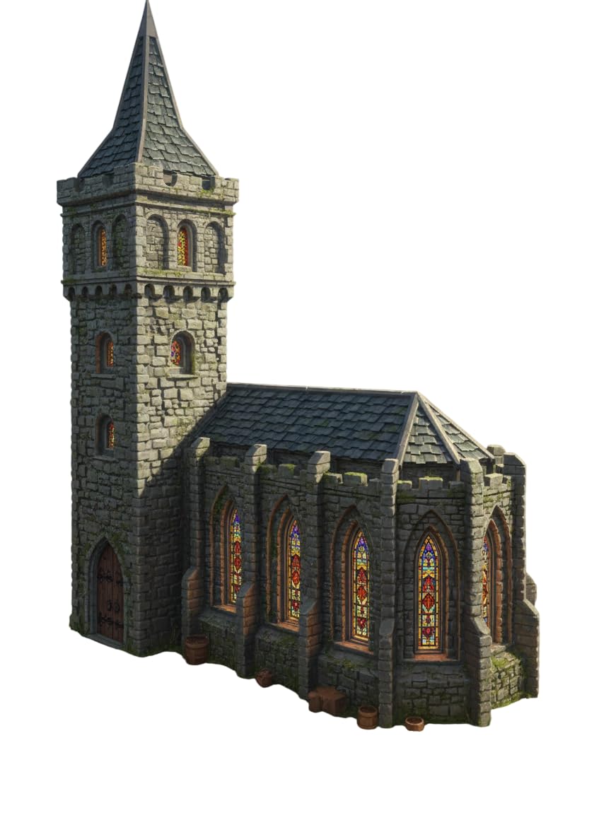 Gotische Dorfkirche Bausatz – 28mm Gelände Miniatur Gebäude aus PLA, 3D-Druck Kirche &amp; Kapelle Scatt