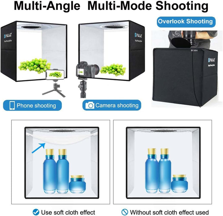 PULUZ Fotostudio Lichtbox Fotobox 40x40x40cm Tragbarer Fotografie Lichtzelte Light Box mit 3 Farbte