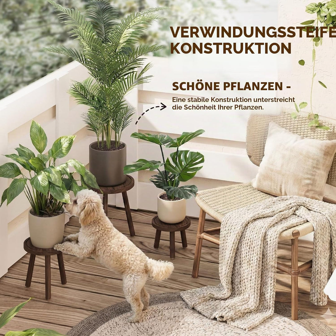Bamworld Pflanzenhocker aus Holz im 3er-Set – Rustikale Blumenständer in 3 Grössen – Dekorative Beis