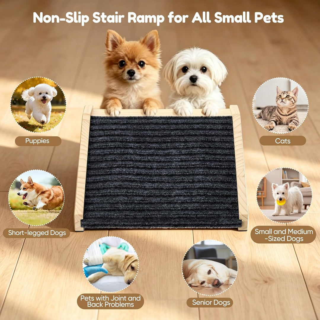 4 Stück Hundetreppe für Kleine Hunde Hunderampe für Treppen aus Holz | Rutschfeste Hunde Treppe mit